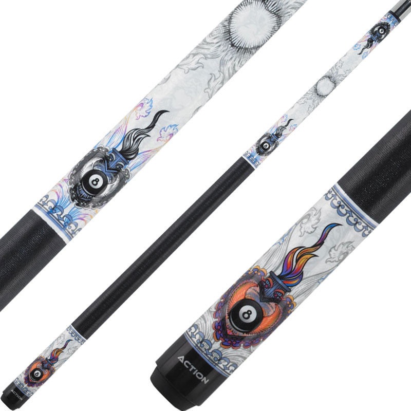 Eight Ball Mafia EBM13 Play Cue – Flaming Heart with 8 Ball