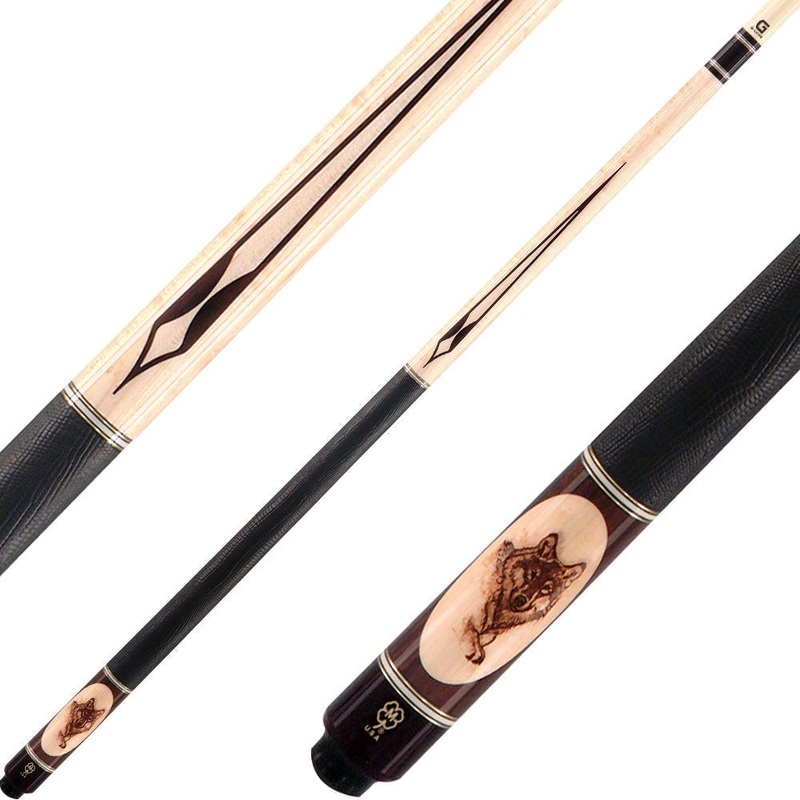 McDermott G320 Wildfire 3D Burnt Wood Cue – Wolf Head