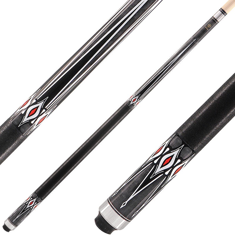 Star S13 Cue – Grey Stained Birdseye Maple with Red, Black and White Points