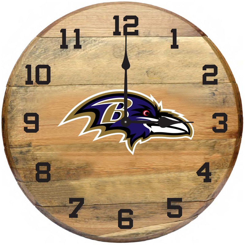 Baltimore Ravens Oak Barrel Clock