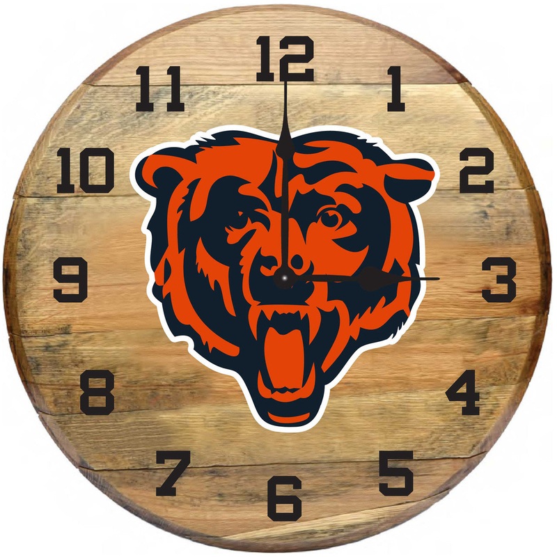 Chicago Bears Oak Barrel Clock