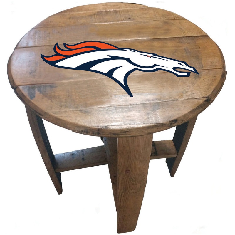 Denver Broncos Oak Barrel Table