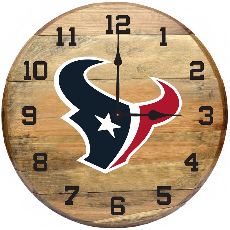 Houston Texans Oak Barrel Clock