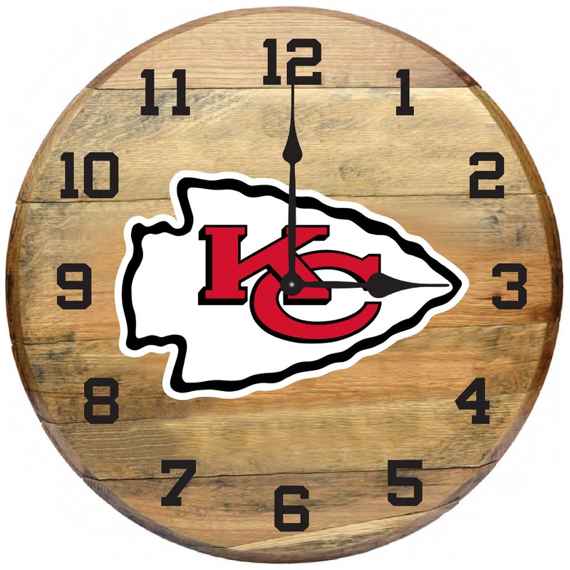 Kansas City Chiefs Oak Barrel Clock