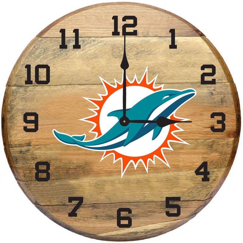 Miami Dolphins Oak Barrel Clock