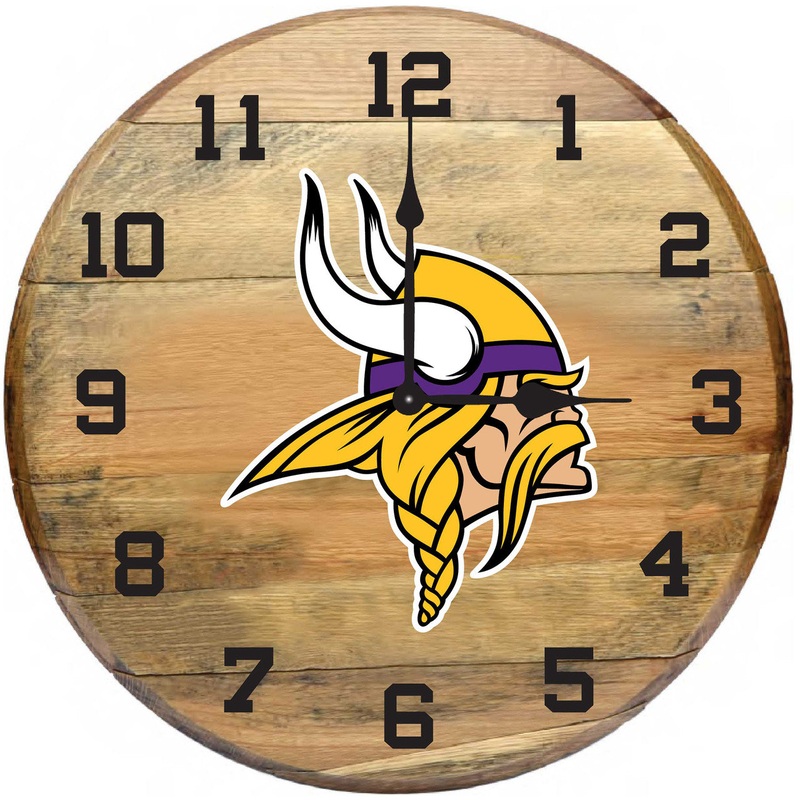 Minnesota Vikings Oak Barrel Clock