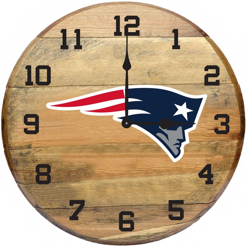 New England Patriots Oak Barrel Clock