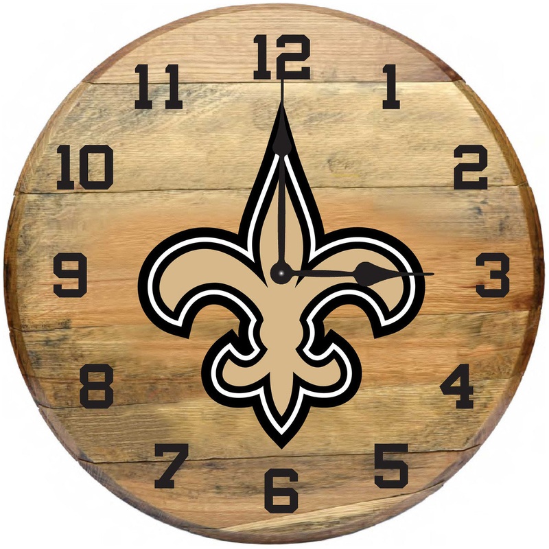 New Orleans Saints Oak Barrel Clock