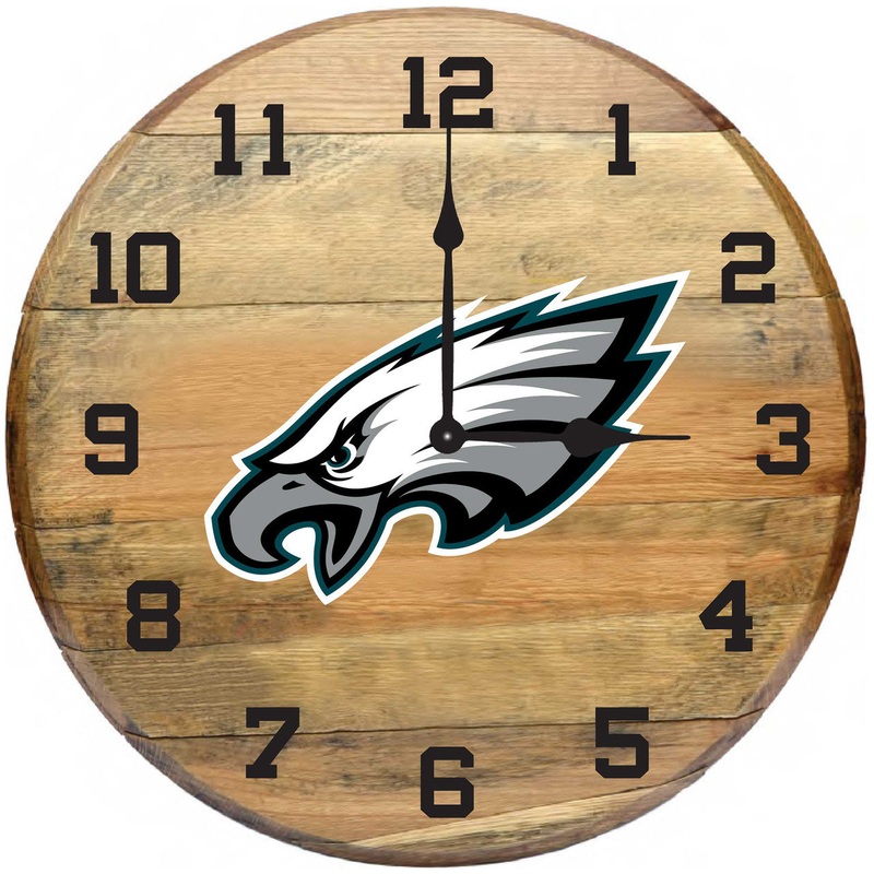 Philadelphia Eagles Oak Barrel Clock