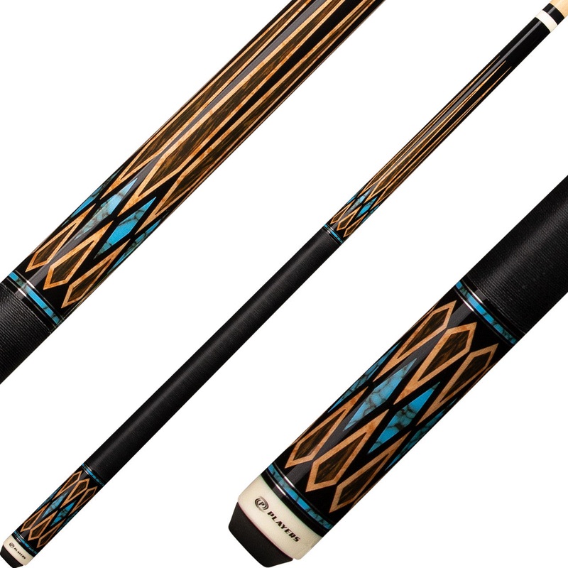 Players E2331 Exotic Series Pool Cue – Black and Antique Maple with Black Blue Recon Graphic