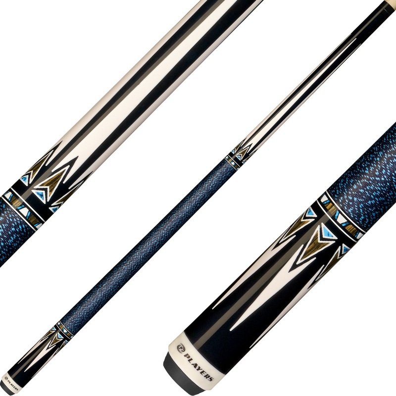 Players G3399 Graphic Series Pool Cue – Midnight Black with Bone, Bocote, and Blue Recon