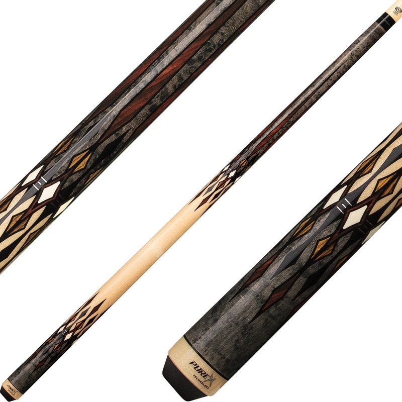 Pure X HXTE11 Cue – Grey Birdseye Maple with Cocobolo, Bocote and Bone Graphic