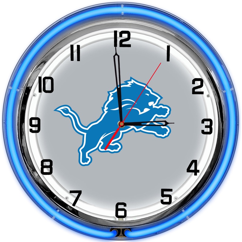 Detroit Lions Clock Neon 18″