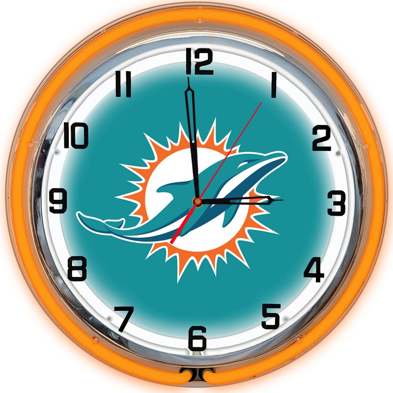 Miami Dolphins Clock Neon 18″