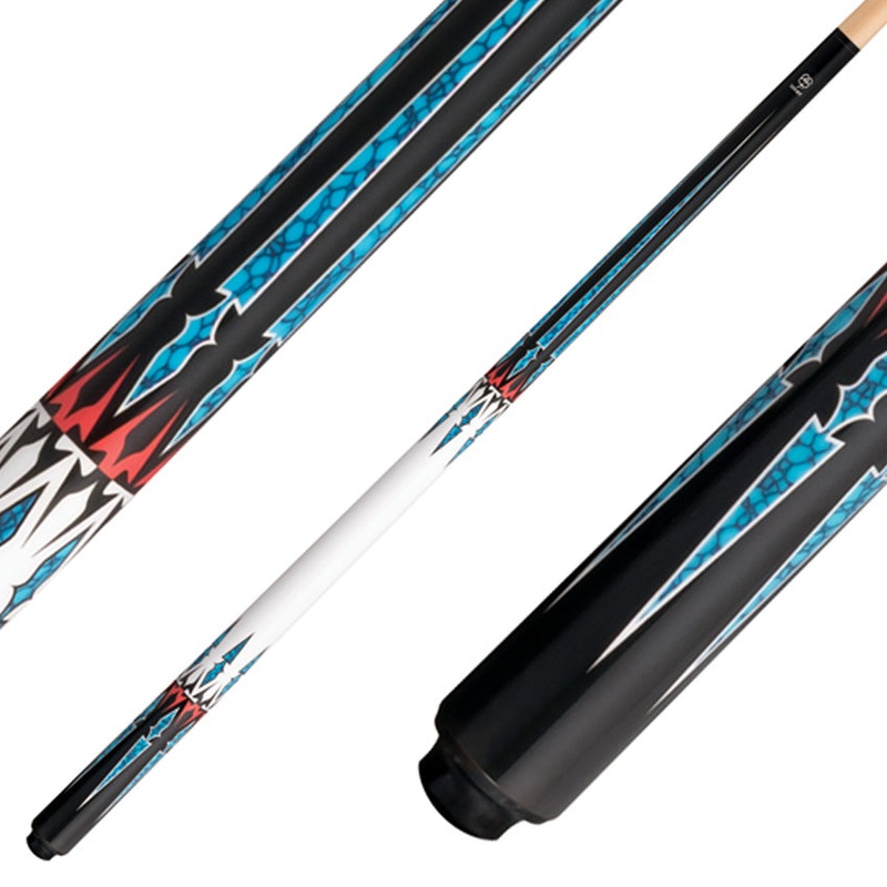 Lucky L81 No Wrap Pool Cue – Black with Blue / Red / White Graphic