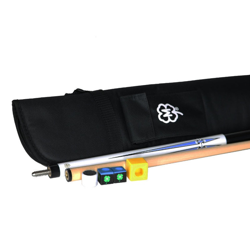 McDermott KIT5 Classic Cue Kit – White with Blue Graphic Cue with Soft Case, Scuffer and Chalk