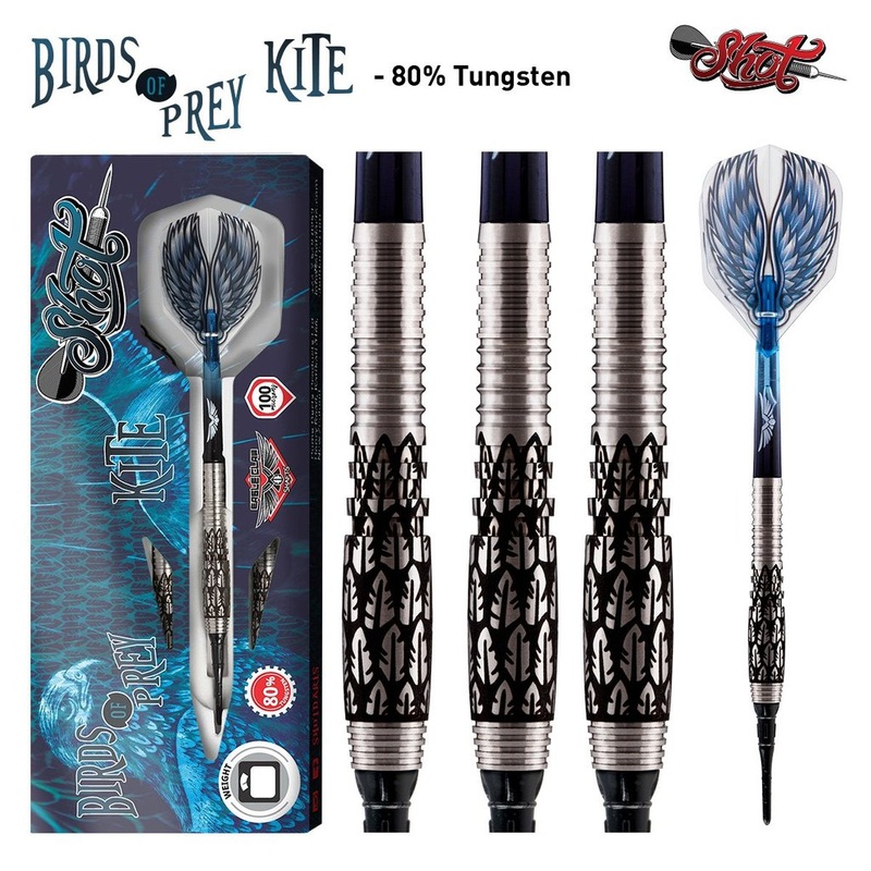 BIRDS OF PREY KITE SOFT TIP DART SET-80% TUNGSTEN