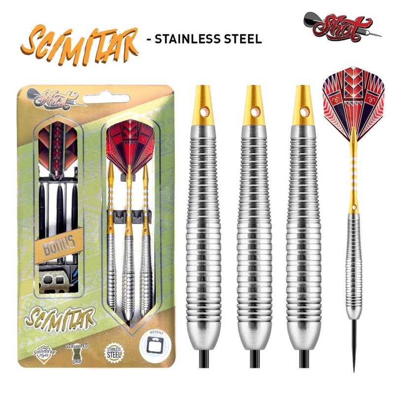 SCIMITAR STEEL TIP DART SET-STAINLESS STEEL BARRELS