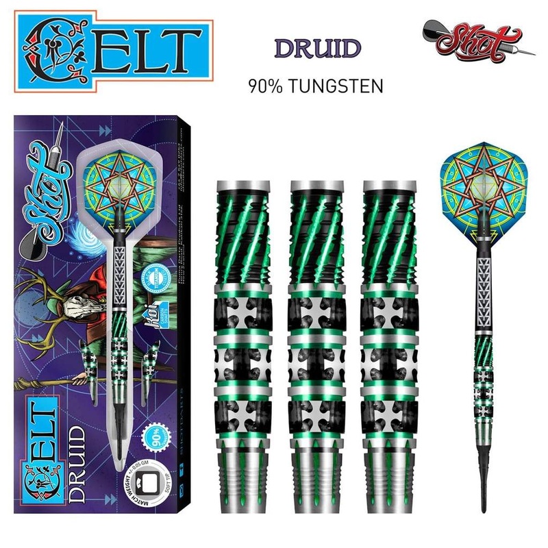 CELT DRUID SOFT TIP DART SET-90% TUNGSTEN BARRELS