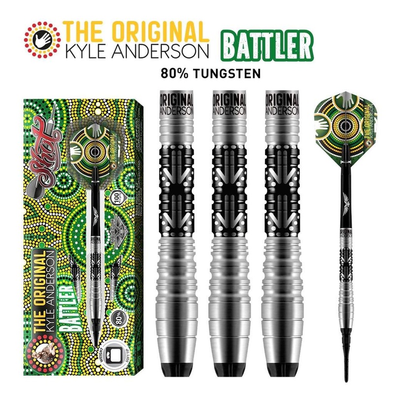 DISCONTINUED Shot Kyle Anderson Battler Soft Tip Dart Set-80% Tungsten Barrels