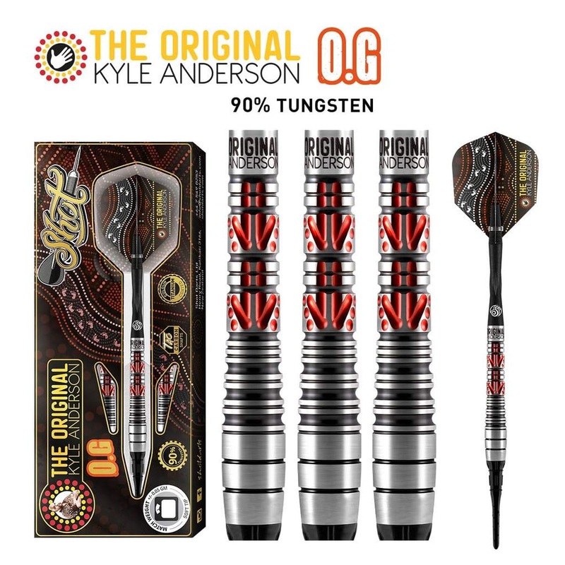 DISCONTINUED Shot Kyle Anderson The Original “O.G.”-Soft Tip Dart Set-90% Tungsten