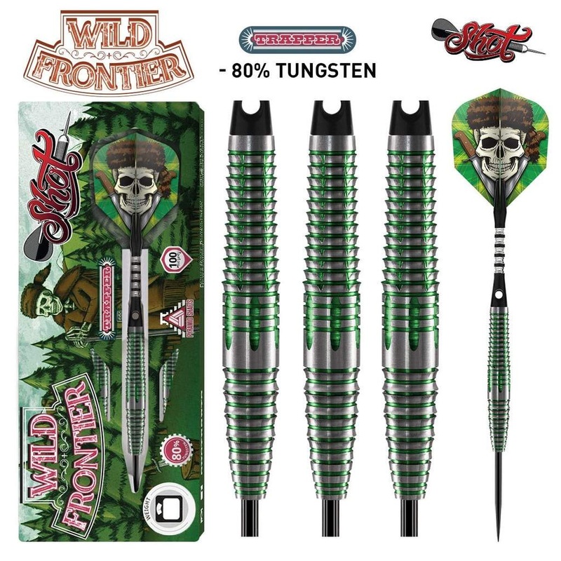DISCONTINUED WILD FRONTIER TRAPPER STEEL TIP DART SET-80% TUNGSTEN