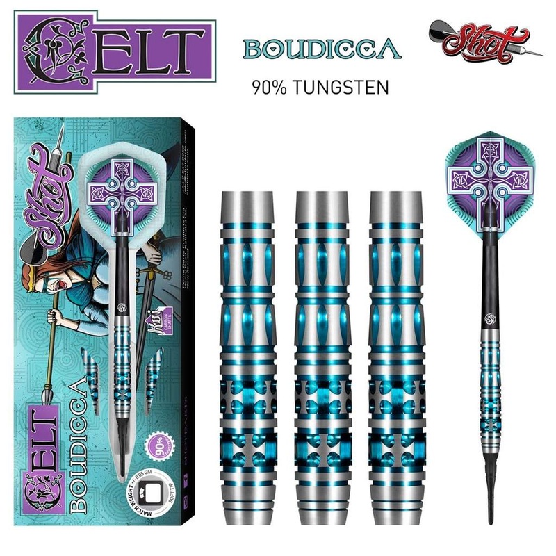 CELT BOUDICCA SOFT TIP DART SET-90% TUNGSTEN BARRELS