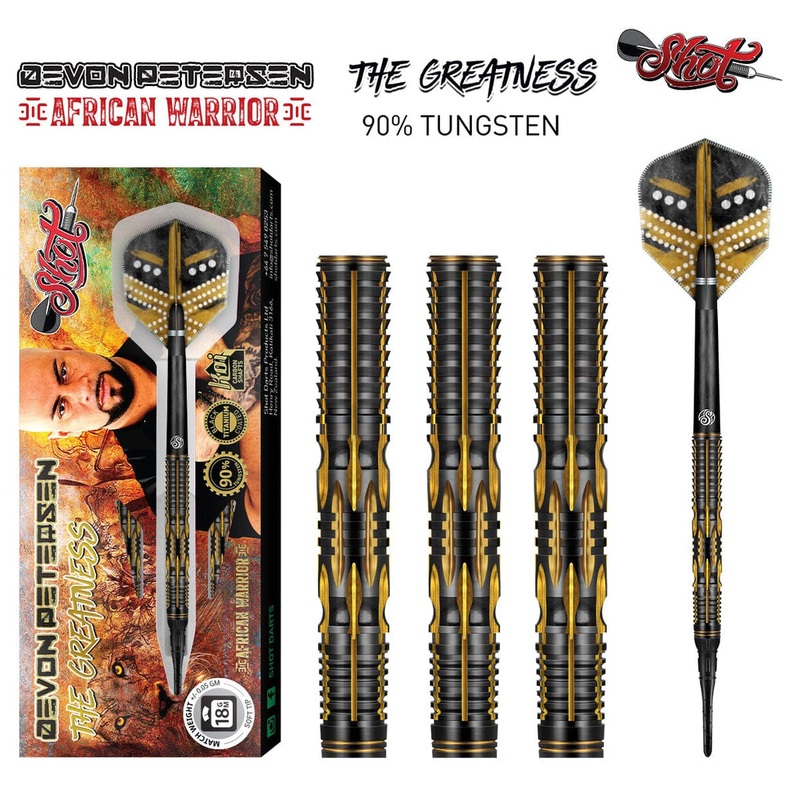 DEVON PETERSEN GREATNESS SOFT TIP DART SET-90% TUNGSTEN BARRELS