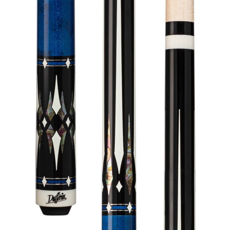 Dufferin – BLK W/ WHT AND MTHR-OF-PRL, BLUE BDSEYE MPL HNDLE Pool Cue