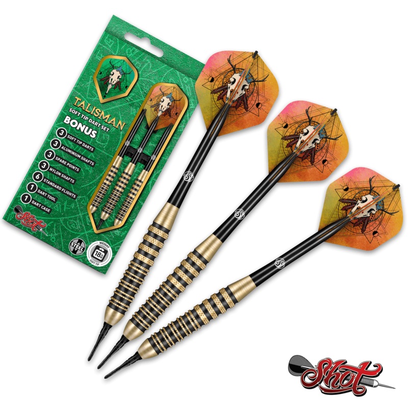 SHOT TALISMAN SOFT TIP DARTS SET-HIGH PERFORMANCE STEEL-18gm