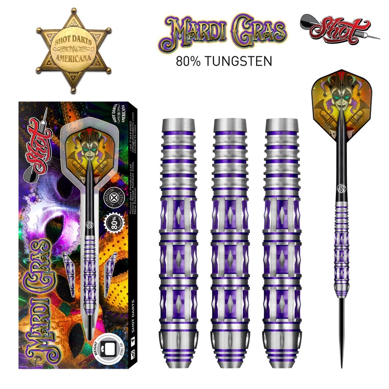 SHOT Americana Mardi Gras Steel Tip Dart Set-80% Tungsten