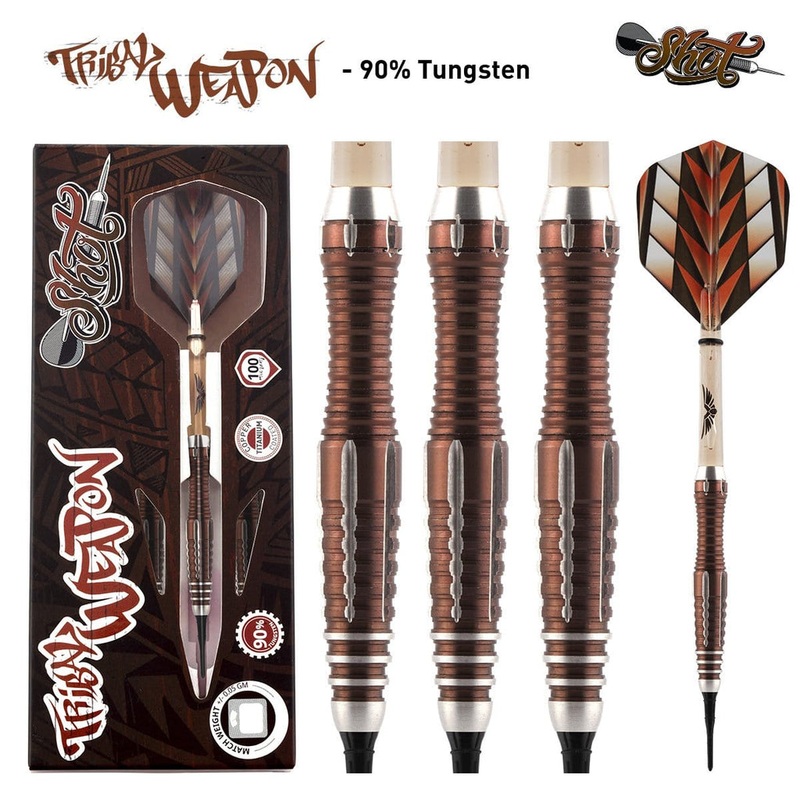 TRIBAL WEAPON 1 SERIES SOFT TIP DART SET-90% TUNGSTEN BARRELS-19gm