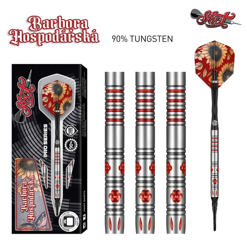 SHOT PRO SERIES-BARBORA HOSPODSK SOFT TIP DART SET-90% TUNGSTEN BARRELS-20gm