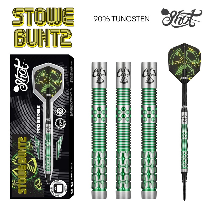 SHOT PRO SERIES – STOWE BUNTZ V2 SOFT TIP DART SET – 90% TUNGSTEN BARRELS 21gm