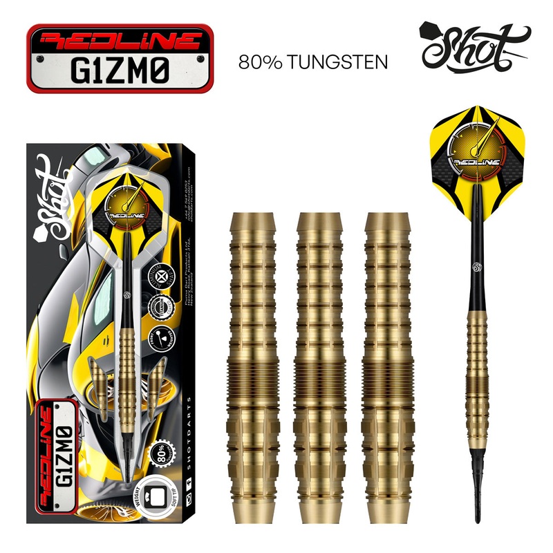 REDLINE G1ZM0 SOFT TIP DART SET – 80% TUNGSTEN BARRELS 20gm
