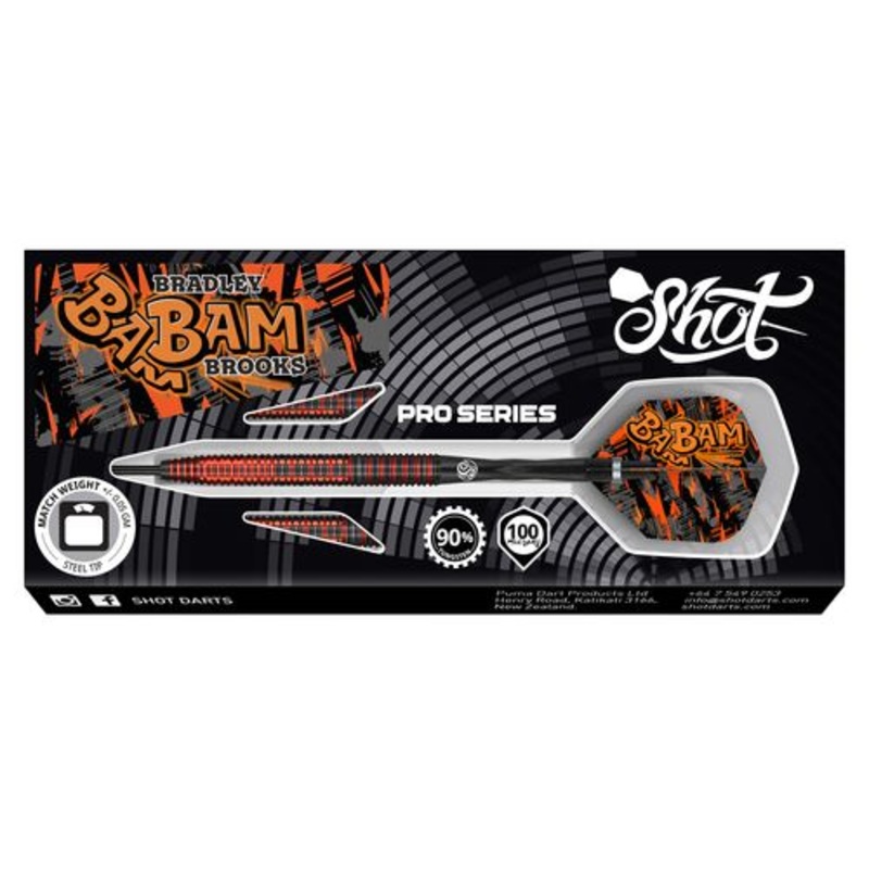 SHOT PRO SERIES-BRADLEY BROOKS STEEL TIP DART SET – 90% TUNGSTEN BARRELS 23gm