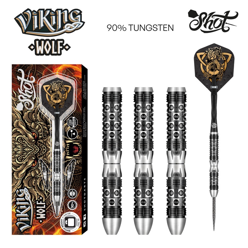 VIKING WOLF STEEL TIP DART SET – 90% TUNGSTEN BARRELS 24gm