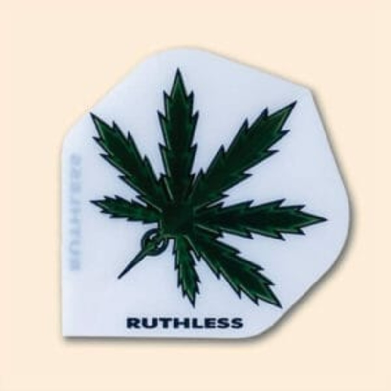 Flights – Ruthless 100 Micron Standard White with a Green Marijuana Leaf