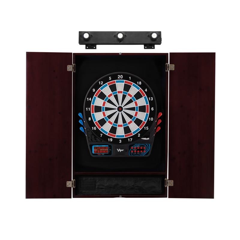 Viper 777 Electronic Dartboard, Metropolitan Mahogany Cabinet & Shadow Buster Dartboard Lights