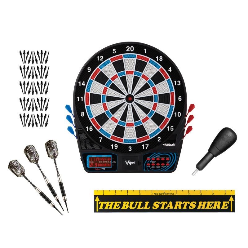Viper 777 Electronic Dartboard, “The Bull Starts Here” Throw Line Marker, Sure Grip Black Soft Tip Darts, Dart Tip Remover Tool & Tufflex II Black Dart Tips