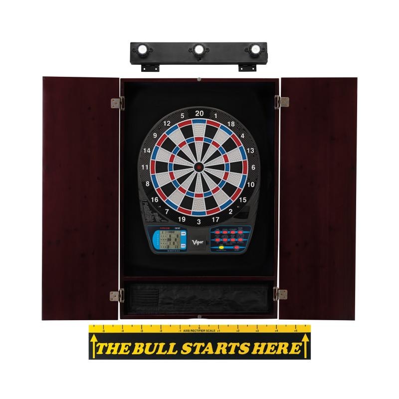 Viper 787 Electronic Dartboard, Metropolitan Mahogany Cabinet, “The Bull Starts Here” Throw Line Marker & Shadow Buster Dartboard Lights