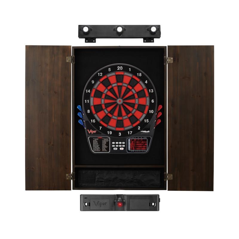 Viper 797 Electronic Dartboard, Metropolitan Espresso Cabinet, Laser Throw Line & Shadow Buster Dartboard Light Bundle