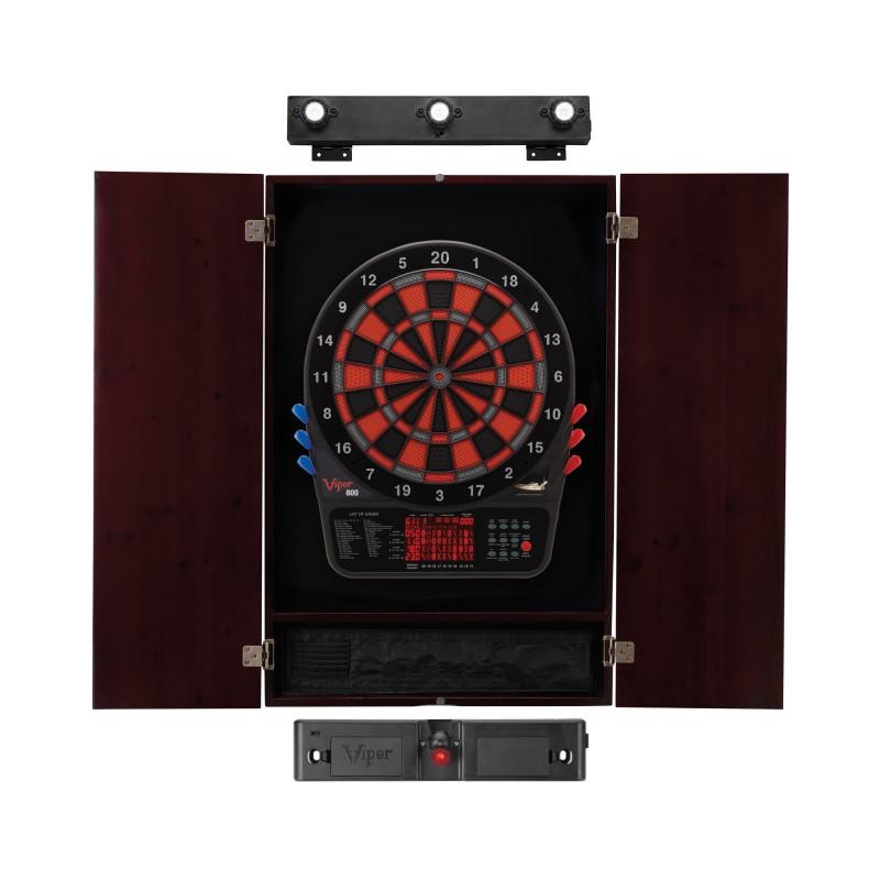 Viper 800 Electronic Dartboard, Metropolitan Mahogany Cabinet, Laser Throw Line & Shadow Buster Dartboard Light Bundle