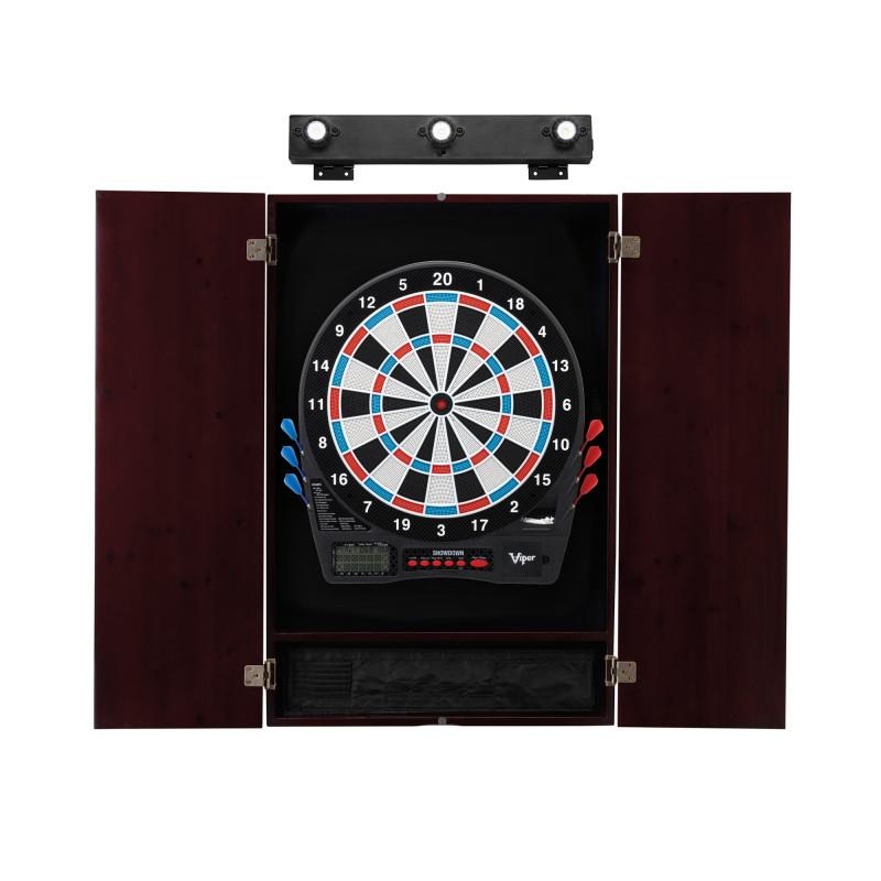 Viper Showdown Electronic Dartboard, Metropolitan Mahogany Cabinet & Shadow Buster Dartboard Lights