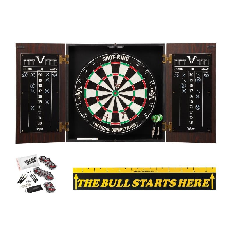 Viper Stadium Cabinet with Shot King Sisal Dartboard, Steel Tip Accessories Kit & “The Bull Starts Here” Throw Line Marker