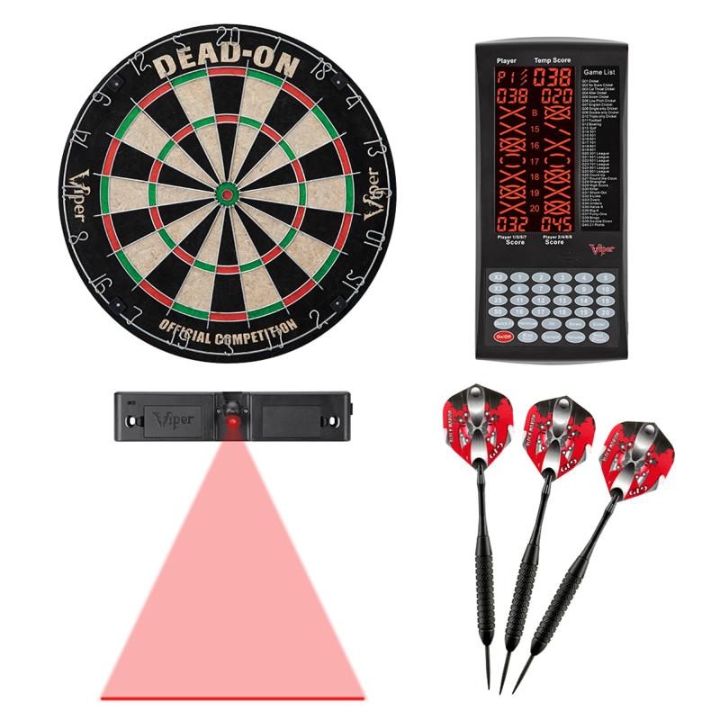 Viper Dead-On Bristle Dartboard, ProScore, Black Mariah Steel Tip Darts, and Laser Line