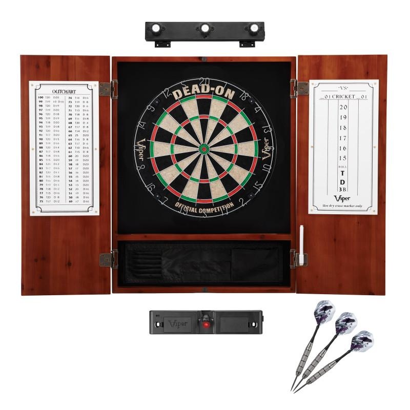 Viper Dead On Sisal Dartboard, Metropolitan Cinnamon Cabinet, Shadow Buster Dartboard Lights & Laser Throw Line Marker