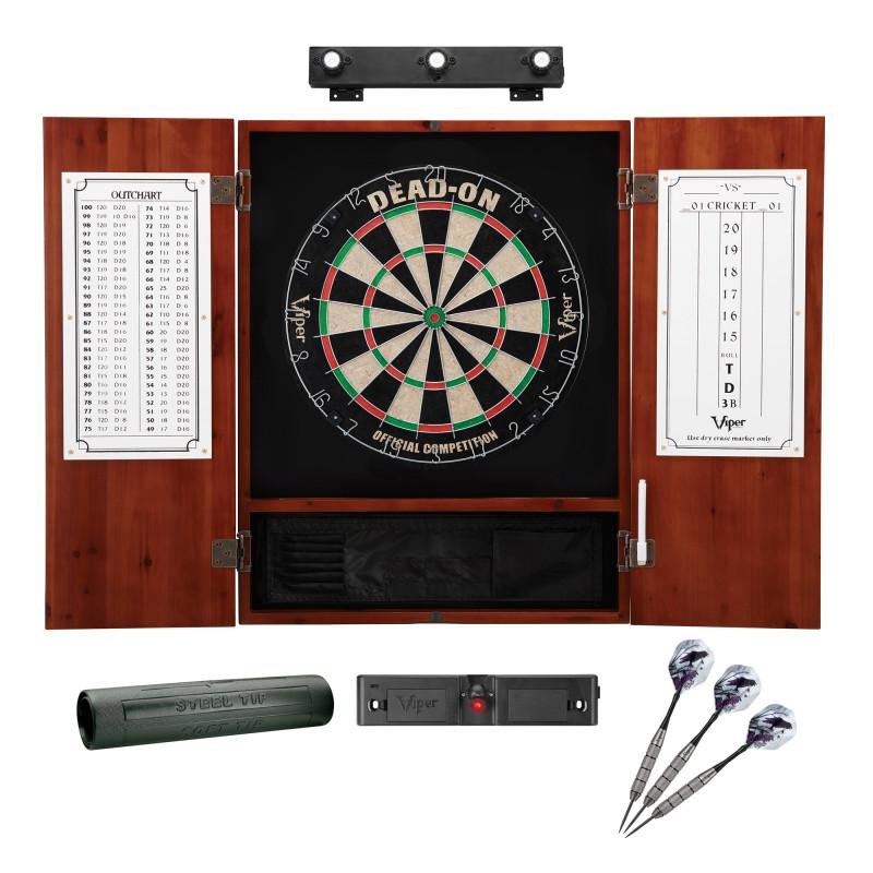 Viper Dead On Sisal Dartboard, Metropolitan Cinnamon Cabinet, Shadow Buster Dartboard Lights & Padded Dart Mat