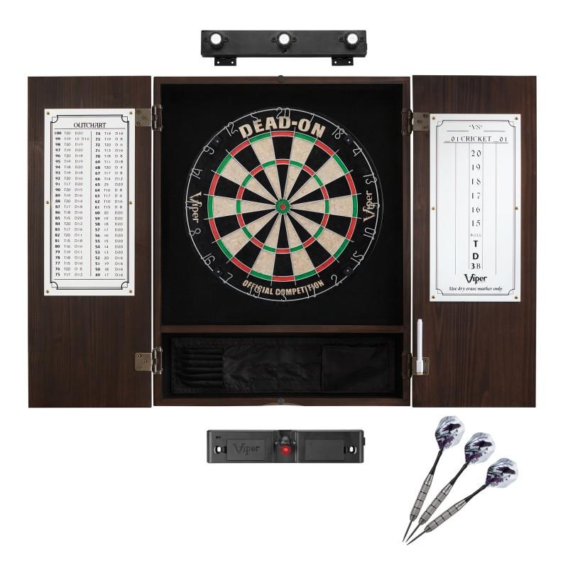 Viper Dead On Sisal Dartboard, Metropolitan Espresso Cabinet, Shadow Buster Dartboard Lights & Laser Throw Line Marker