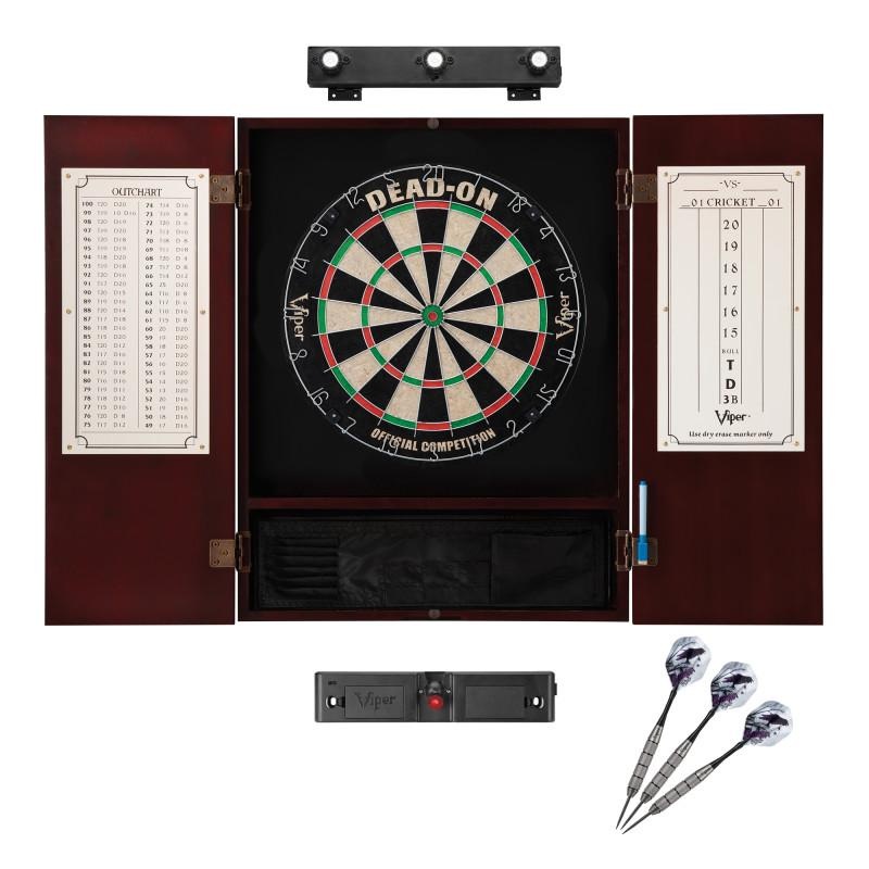 Viper Dead On Sisal Dartboard, Metropolitan Mahogany Cabinet, Padded Dart Mat & Laser Throw Line Marker